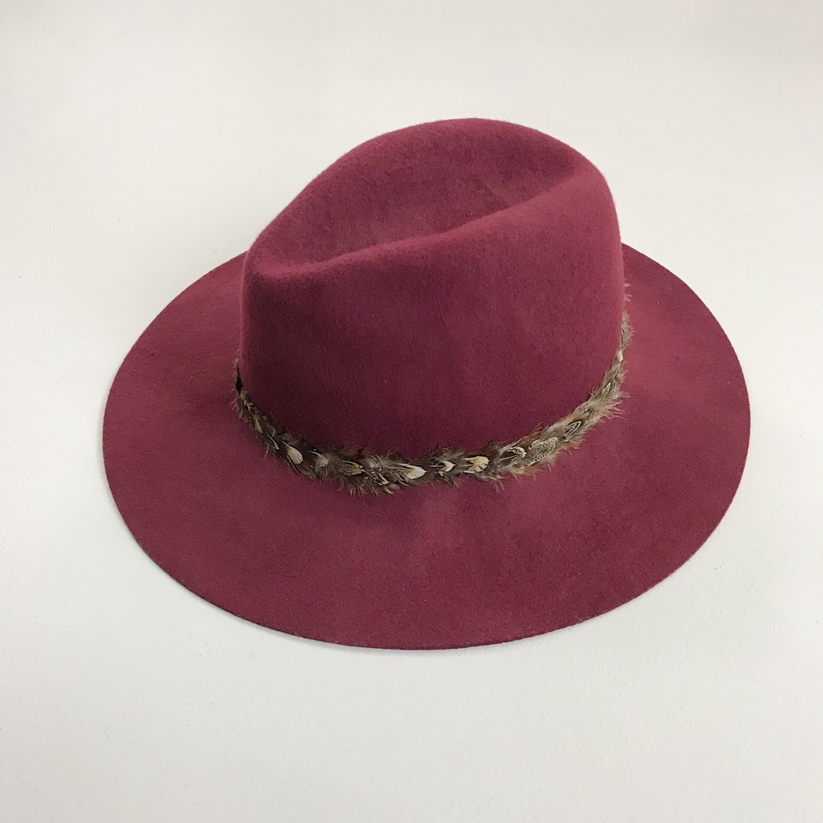 LUCKY BRAND Autumn 100% Wool Fedora Hat OS Feather Band Cranberry Red Boho LUCKY BRAND Wool Fedora Hat OS Feather Band Cranberry Red  main image 3