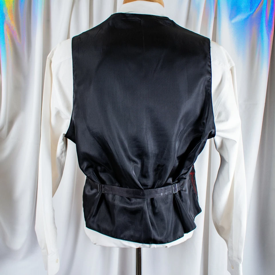 FUMAGALLI Black Red Paisley Polyester Men Formal Waistcoat Vest Size L XL - Image 4 of 4