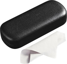 Glasses Case Hard Shell, Eyeglass Case with Cleaning Cloth, PU Leather Eye Glass