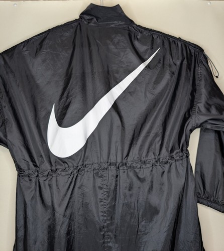 Nike NSW Light Woven Black Parka Trench Jacket Womens S Large Swoosh AR3090-010 - Picture 4 of 6
