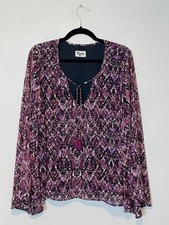 Show Me Your Mumu Bardot Tassel Top Purple Snake Print Bell Sleeves Size L