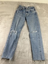 Moussy Vintage Jeans Womens 25 Distressed Straight Leg Raw Hem Button Fly Japan