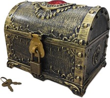 Kids Pirate Treasure Chest Storage Box,Red Rhinestone Inlaid Top Decorative Pira