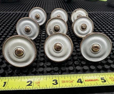 Set of 9 White & Gold Polished Metal Round Cabinet Knobs 1.5 in w/ Screws