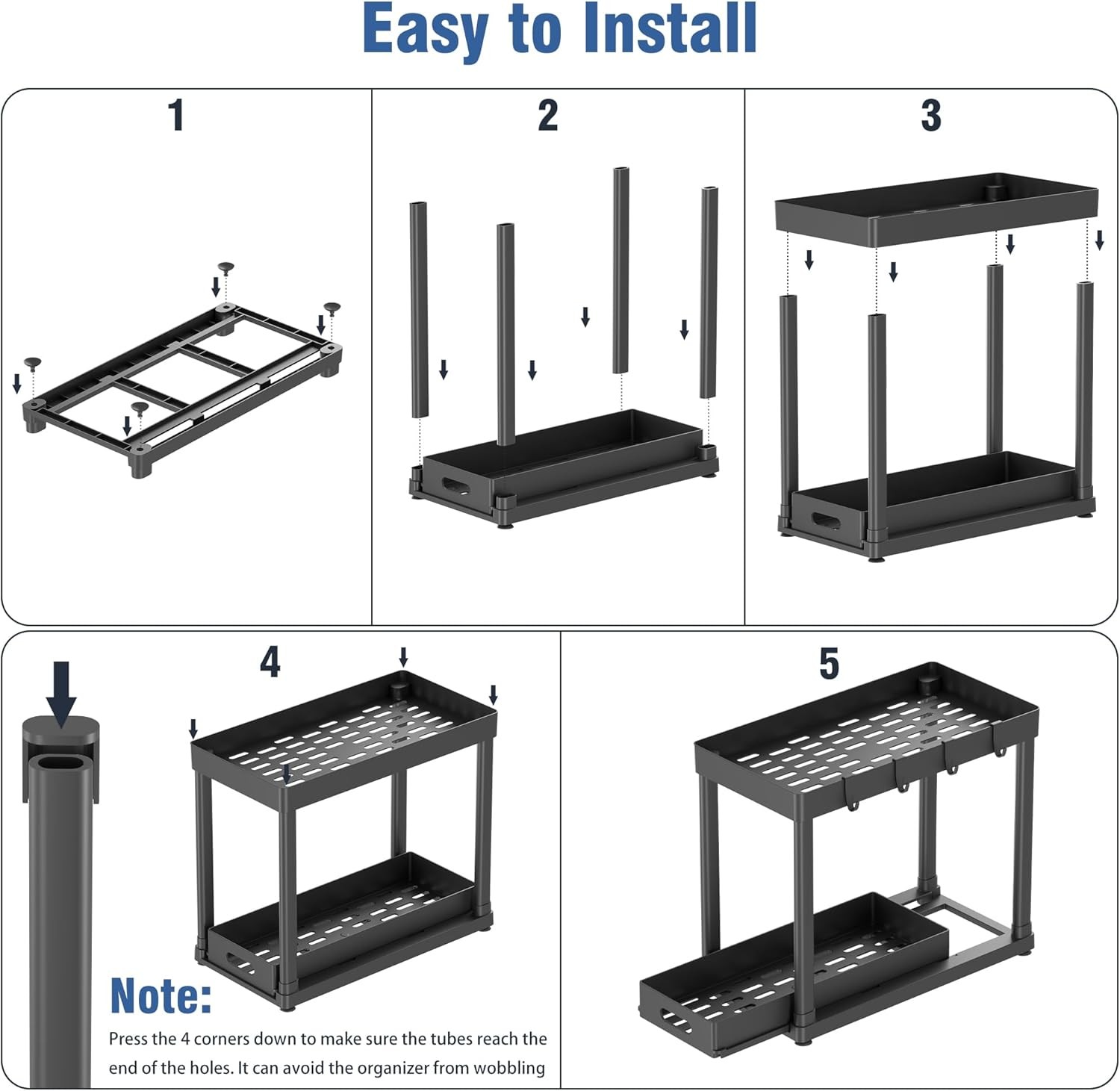 Pull Out Under Sink Organizer 2 Pack Sliding Cabinet Storage Rack Black