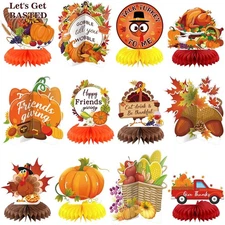 12 Pcs Thanksgiving Party Decoration Friendsgiving Honeycomb Centerpiece... 