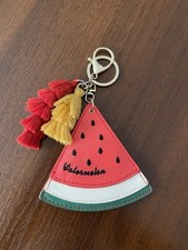 Watermelon Faux Leather Keychain Tassel Key Ring Summer Fruit Charm Red Green
