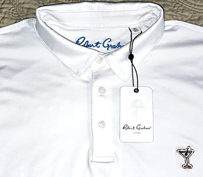 NEW ROBERT GRAHAM, MENS SIZE XL, MARTINI TIME PERFORMANCE UV POLO-MSRP$98.00