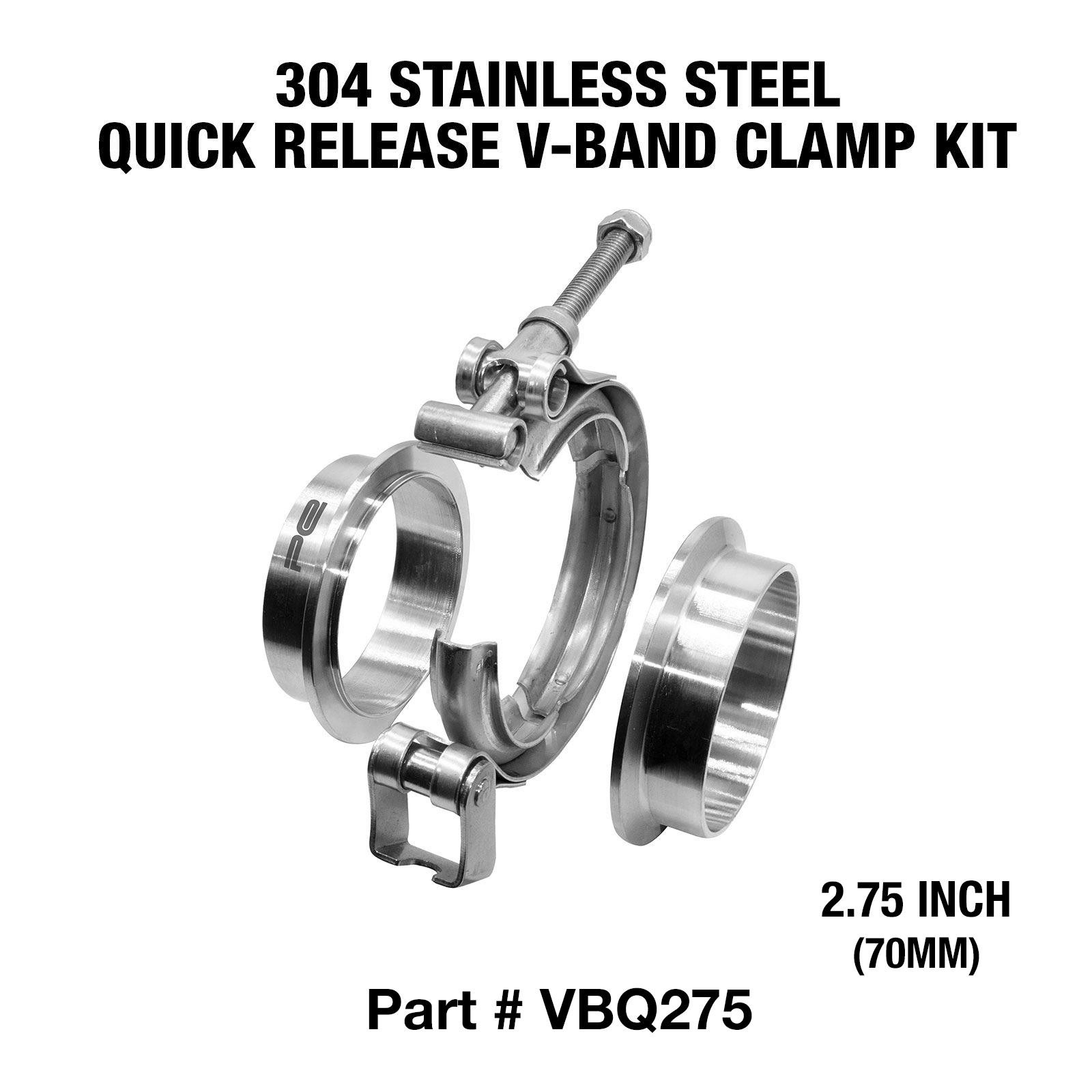 2.75"" Inch 70mm Profusion 304 Stainless Steel V-Band Clamp Kit M/F Quick Release
