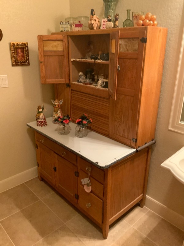 Hoosier Antique Wooden Kitchen Cabinet with Metal Flour Bin and Drawers