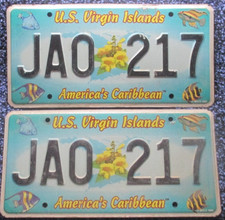 Matched Set St. John US Virgin Islands Caribbean 2005 License Plates - JAO 217