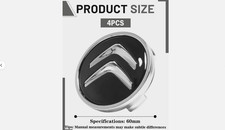 SET 4 Coprimozzi Per Citroen Nero C1 C3 C4 C5 C6 DS3 60mm Fregi CERCHI in Lega