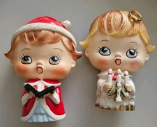 LIPPER & MANN Vintage MCM Christmas Angel Santa SALT & PEPPER SHAKERS Set