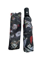 Ed Hardy Tattoo Love Kills Slowly Black Auto Open Close Compact Umbrella NWT