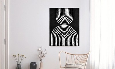 3D Wandbild Bögen 83x123 Linienkunst Leinwand Modern Schwarz Weiß Deko Büro