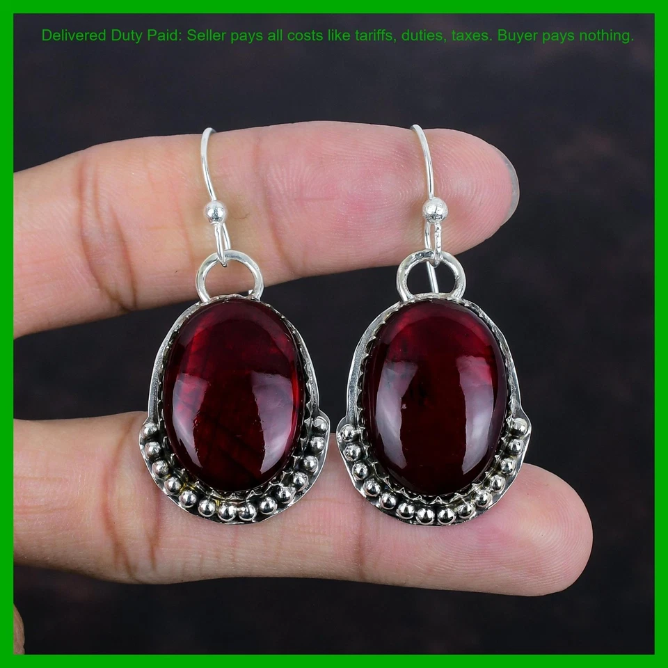 Natural Red Fire Labradorite 925 Silver Dangle Drop Bezel Boho Earrings Jewelry - Image 3 of 4