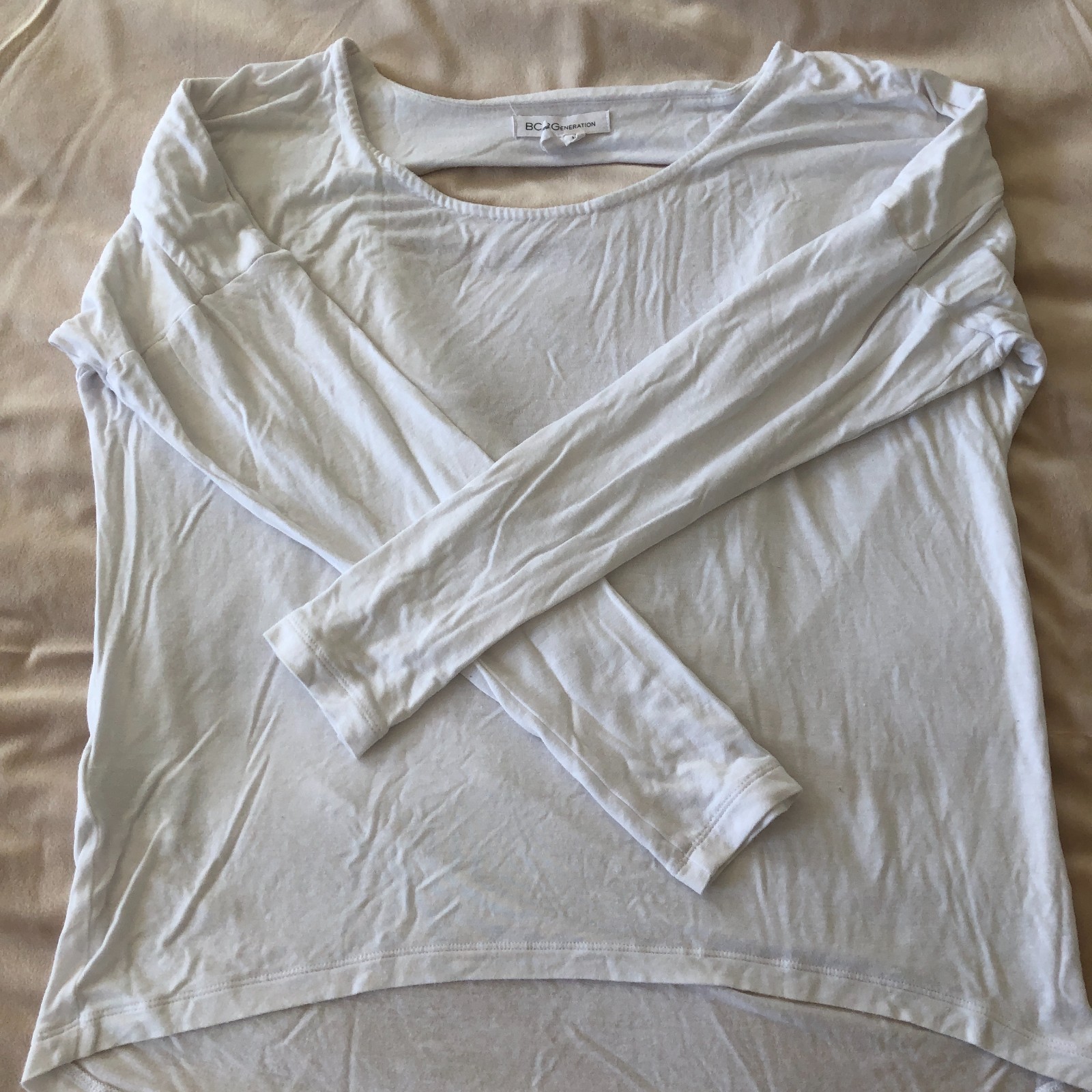 BCBGeneration White Draped Open Back Long Sleeve … - image 14