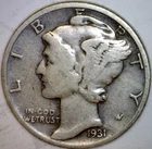 1931s Mercury Dime Coin VF + Det. SILVER LOT 1931 s #2  NR