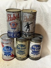 5 Pabst flat top beer cans