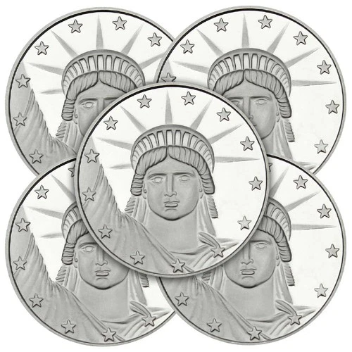 Lot of 5 - 1 Troy oz Lady Liberty  .999 Fine Round