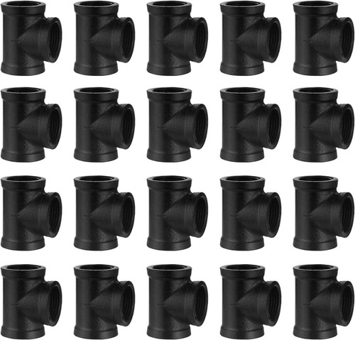 1" Black Pipe Fitting Tee, 20 Pack DN25 Threaded Cast Malleable Iron Tee for Ste