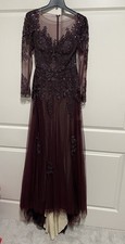 Alexander by Daymor Burgundy Sheer Sleeve Beaded Couture A-line Gown sz 6 1400