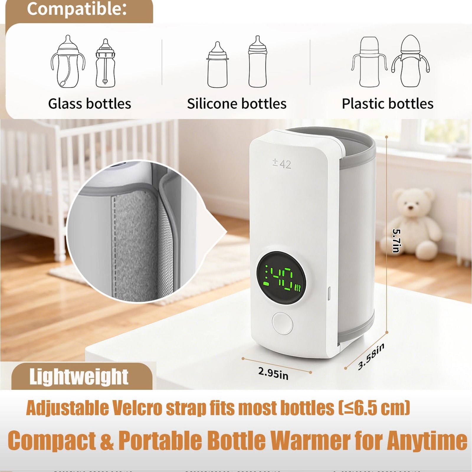 Fast Heating Portable Bottle Warmer,Travel-Easy,18W Fast Charging,6-Speed