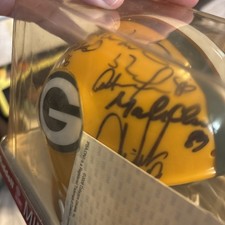 Green Bay Packers Throwback Mini Helmet Signed By 6 Super Bowl 45 Players PSA