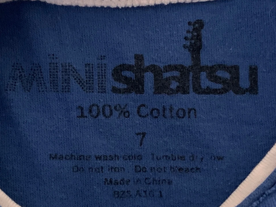 Mini Shatsu Kids Shirt short sleeve over long sleeve Blue Print,Sz 7,100% Cotton - Image 4 of 4