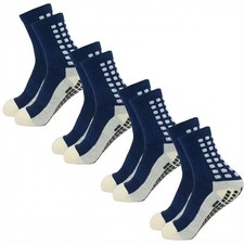 4 Pairs Mens Grip Soccer Socks Non Slip Grippy Women Socks One Size Navy Blue