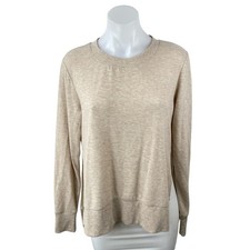 Alo Yoga Women's Beige Long Sleeve Side Slit Crew Neck Sweater Sweatshirt Top S