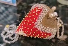 Antique Sewing Emery Pincushion Strawberry RARE Native American Beaded 4"