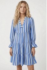 Eliza J Blue Striped Tiered Dress 4 NWOT Cotton Nautical Preppy Nice