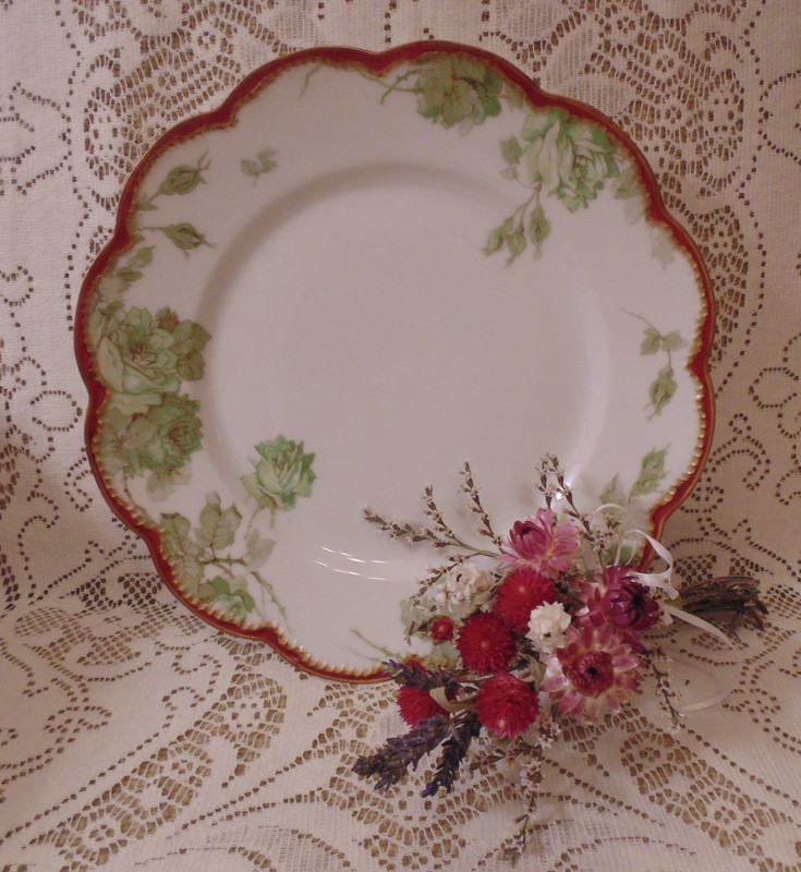 Haviland Limoges Dinner Plate Sch 65A Star Blank Gold Dropped Green Rose 9 5/8"