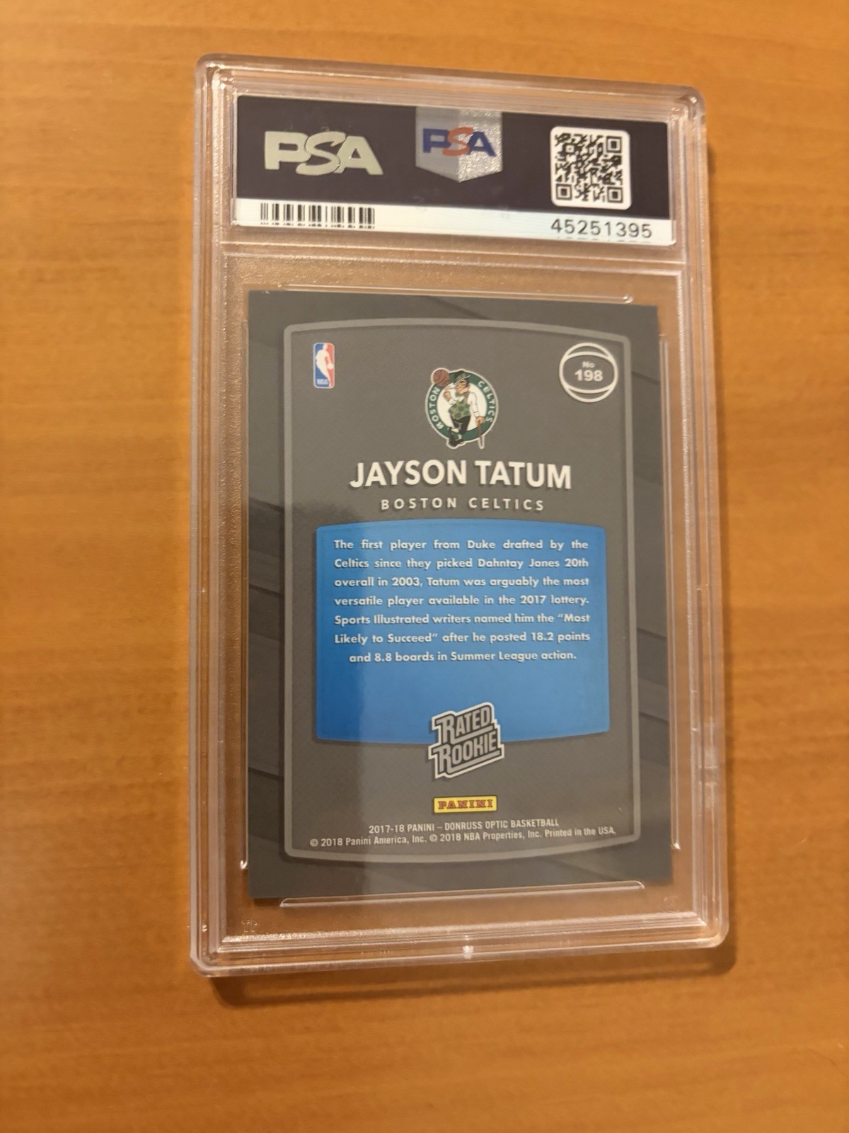 Panini 2017-18 Donruss Optic Jayson Tatum Rated Rookie Shock #198 PSA 10 view 2
