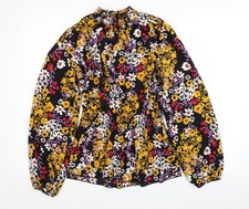 Unversch&auml;mte mehrfarbige gebl&uuml;mte Polyester-Tunika-Bluse f&uuml;r Damen Gr&ouml;&szlig;e 12 Rundhalsausschnitt