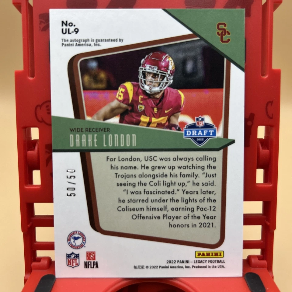 2022 Panini Legacy Under the Lights Auto RC Orange #9 Drake London 50/50 - Image 3 of 4