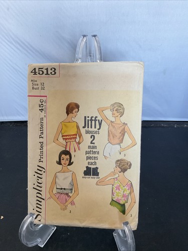 Simplicity #4513 Size 12 Jiffy Blouse Sewing Pattern 2 Piece Vintage 