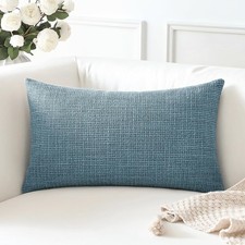 Linen Throw Pillow Cover Set of 1 Decorative Lumbar Pillowcases 12" x 20" Blue