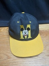 VINTAGE Mickey Mouse Strapback Hat Walt Disney Black Yellow Made In USA Yellow