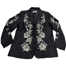 VTG Victor Costa Occasion Embroidered Blazer Jacket Linen Womens Sz Medium Black