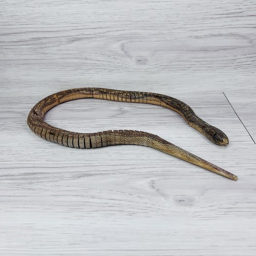 Reticulated Wooden Snake Hand Carved Folk Art Toy 24" Moves Wood Art Vintage