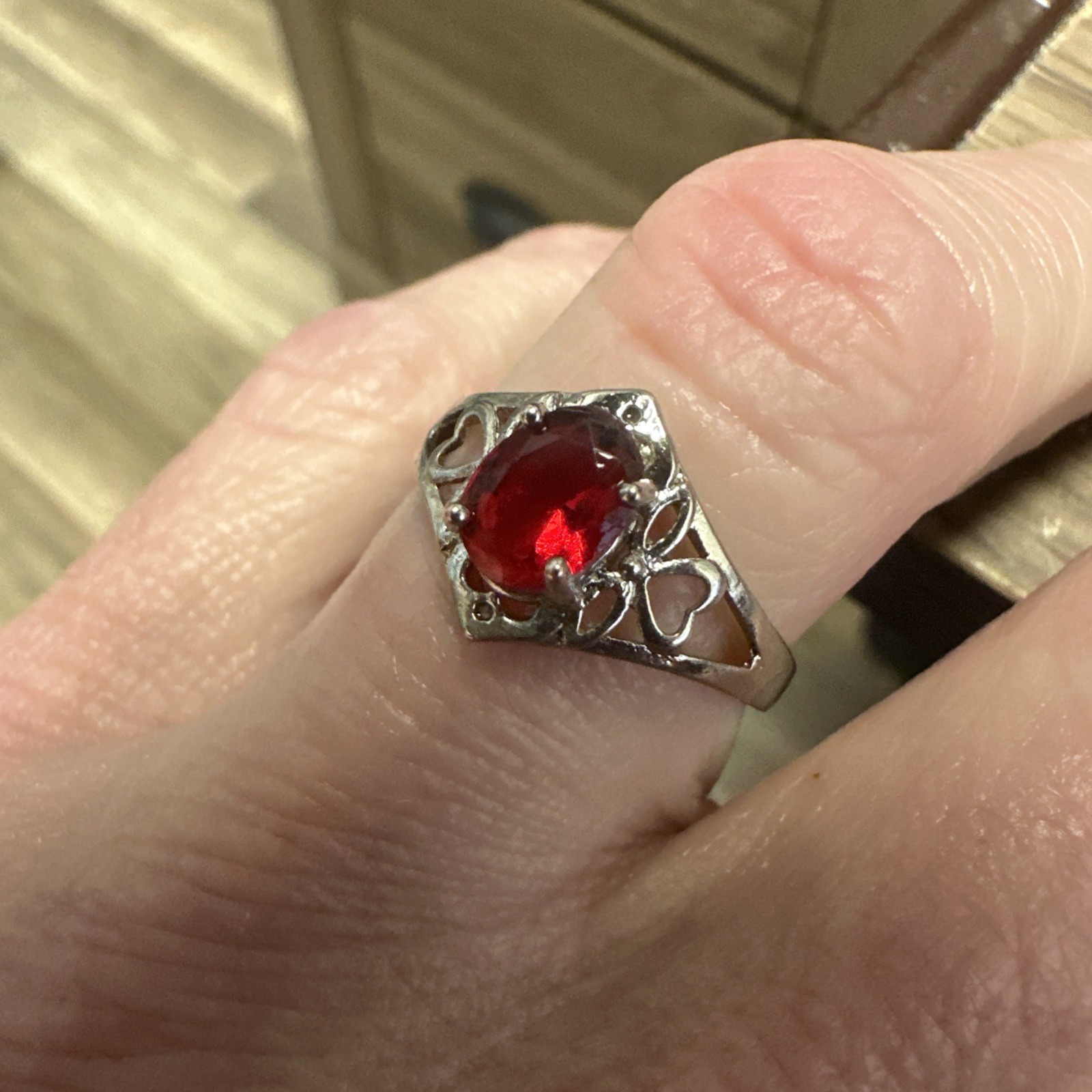 Oval Red Ruby Ring Delicate Solitaire Silver Sett… - image 2