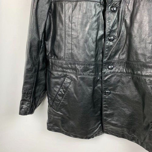 Cooper Vintage Jacket Black Leather Collared Buttons Pockets Zip Out Lining 46 - Picture 6 of 14