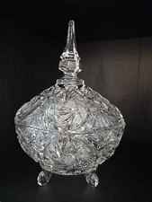 Vintage IMPERLUX STARLYT Cut Lead Crystal Foot Christmas Candy Trinket Dish Jar