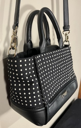 Kate Spade Shoulder Handbag Black with White Polka Dots and Black Bow - Picture 7 of 22