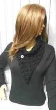 crochet womans handmade button cowl scarf black metallic sparkle