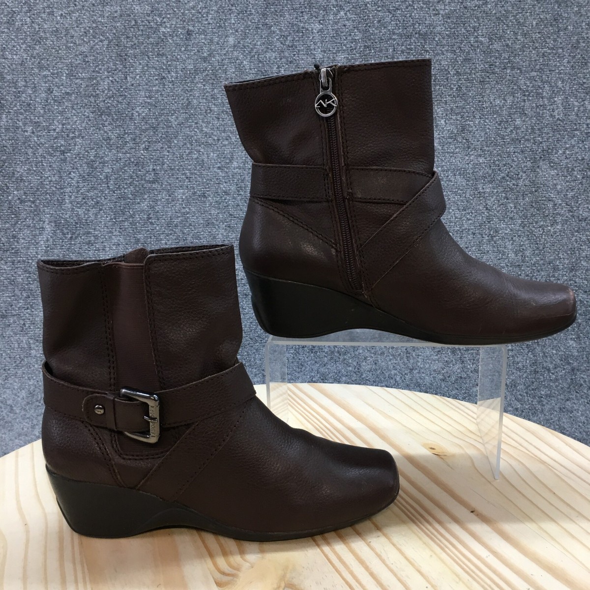 Anne Klein Boots Womens M Montague Ankle Booties Brown Leather Square  Buckle