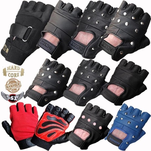 LEATHER FINGERLESS GLOVES BIKERS GYM DRIVING CYCLING PAINTBALL & WHEELCHAIR USE eBay