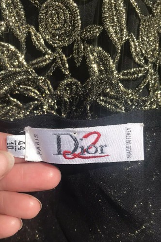 VINTAGE SIZE 10 1990S DIOR 2 100% BLACK SILK LINED GOLD LACE VEST TOP ITALY - Picture 2 of 10